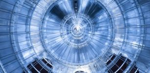 View into the main spectrometer of the KATRIN experiment to determine the mass of the neutrino on Campus North of KIT. Credit: Markus Breig, KIT