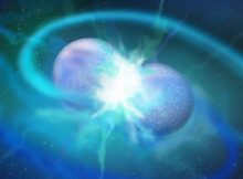 Artist’s impression of the merging of two white dwarf stars. (Image: Nicole Reindl, University of Potsdam