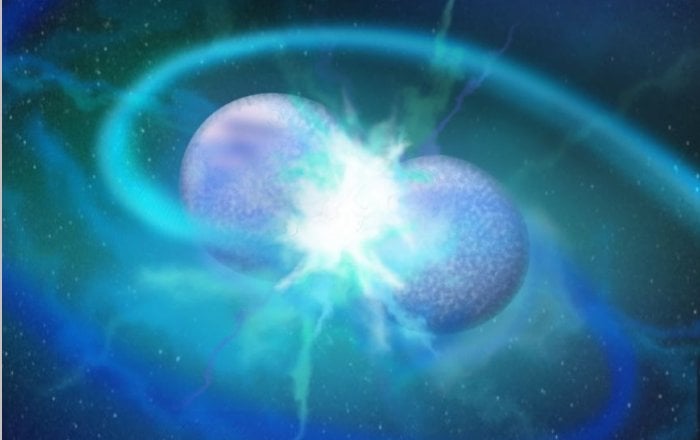 Artist’s impression of the merging of two white dwarf stars. (Image: Nicole Reindl, University of Potsdam