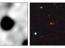 WISE (left) and the Dark Energy Survey Collaboration (DES) (right) images of CWISE J0146-0508AB. In the lower-resolution WISE image, the pair are blended into a single point-source, while two distinct entities are visible in the higher-resolution DES image. The reddish hue of both objects in the DES image shows that they emit much of their light in the infrared, a trait typical of brown dwarfs. Credit: WISE/DES/Softich et al