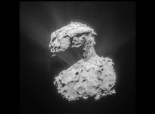 Comet 67P/Churyumov-Gerasimenko as seen by the European Space Agency's Rosetta spacecraft in March 2015. Comet 67P was the first comet ever known to emit molecular oxygen, a molecule rarely found throughout the universe because of its chemical reactivity and the difficulty in detecting it. Credit: ESA/Rosetta/NAVCAM