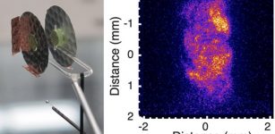 Left: Photo of the TDYNO target deployed at the National Ignition Facility through the Discovery Science program. Right: X-ray image of the turbulent plasma generated in the experiments, taken at 28 billionths of a second after the lasers fire.