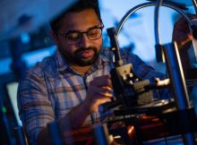 Rice University postdoctoral fellow Kedar Joshi prepares an experiment at the Biswal Lab to see how magnetic fields will affect a colloid of magnetic particles. Joshi and his mentor, chemical and biomolecular engineer Sibani Lisa Biswal, recently discovered unusual properties in magnetized colloids that adhere to Kelvin’s equation, which models thermodynamics. Credit: Jeff Fitlow/Rice University