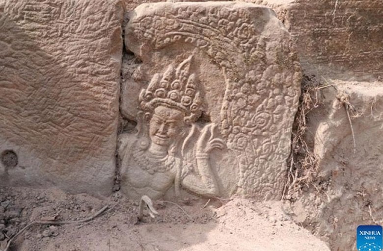 Apsara Carvings Dated To 12th Century Uncovered At Takav Gate In Angkor, Cambodia