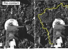 An SwRI-led study found that the surface regolith of the asteroid Bennu is primarily loose rubble. Images taken before and after the touch-and-go sample collection indicate surface disturbances up to 15 inches away. Credit: NASA/Goddard/University of Arizona