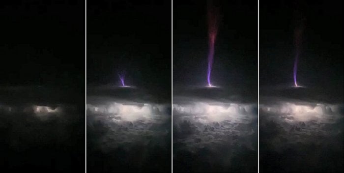 This image series, taken from a video, shows the formation of a gigantic jet over Oklahoma in May 2018. Credit: Chris Holmes