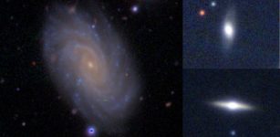 Examples of SAMI galaxies with central bulge and surrounding disc. Credit: Hyper Supreme-Cam Subaru and Pan-STARSS