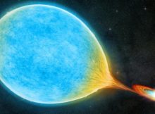 An artist’s illustration shows a white dwarf (right) circling a larger, sun-like star (left) in an ultra-short orbit, forming a “cataclysmic” binary system. Credits:Credit: M.Weiss/Center for Astrophysics | Harvard & Smithsonian