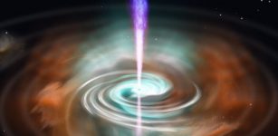 An artist's impression of a gamma-ray burst powered by a neutron star. Credit: Nuria Jordana-Mitjans