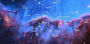 The image shows a star-forming region in the constellation Carina known as the Cosmic Cliffs. Many newborn stars in such regions are shrouded in thick clouds of dust. Webb’s infrared camera penetrated the dust, allowing astronomers to discover telltale signs of two dozen infant stars that hadn’t been previously detected. (Image courtesy of NASA, ESA, CSA and STScI)