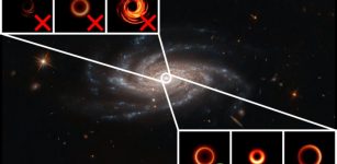 How it works: Using trial and error, machine learning tests many different pairings of simulated galaxies and black holes created using different rules, and then chooses the pairing that best matches actual astronomical observations.H. Zhang, Wielgus et al. (2020), ESA/Hubble & NASA, A. Bellini