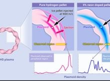 Plasmoid behavior of pure hydrogen and hydrogen mixed with 5 % neon. In this experiment, a new Thomson Scattering (TS) diagnostic system operating at (an unprecedented rate of) 20 kHz was used to (i) measure the density of the plasmoid at the moment it passed through the observation region, and (ii) identify its position, which verified the theoretical predictions.