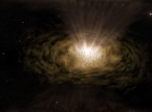 An artist’s impression of what the dust around an active galactic nucleus might look like seen from a light year away.