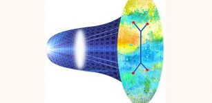 Conceptual diagram of the calculation of density fluctuation correlations in the early universe based on a low-dimensional matter field theory using holography. Credit: KyotoU/Yasuaki Hikida