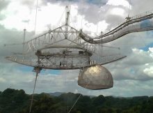 Receiver of the Arecibo Telescope, Puerto Rico. FRB data was provided by the Five-hundred-meter Aperture Spherical Telescope (FAST) in China and the Arecibo Telescope in Puerto Rico, two of the largest single-dish telescopes in the world. Unfortunately, the Arecibo Telescope was damaged and subsequently decommissioned in 2020.